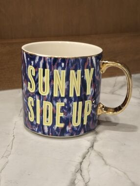 ANTHROPOLOGIE GISELE "SUNNY SIDE UP "Blue  Gold Coffee Mug Tea Cup